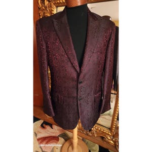 Vintage 70&#39;s Leonardi Italy Red & Black Brocade Sport Coat