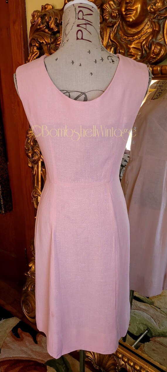 Vintage 50's Edith Martin Pink Linen Two Piece Dr… - image 4