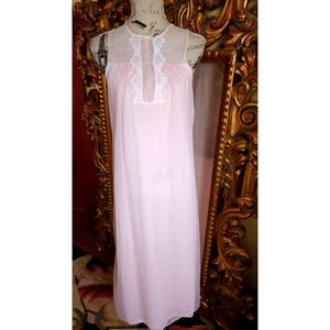 Vintage 60's Wilmont Pink Chiffon Long Night Gown with Lace Details