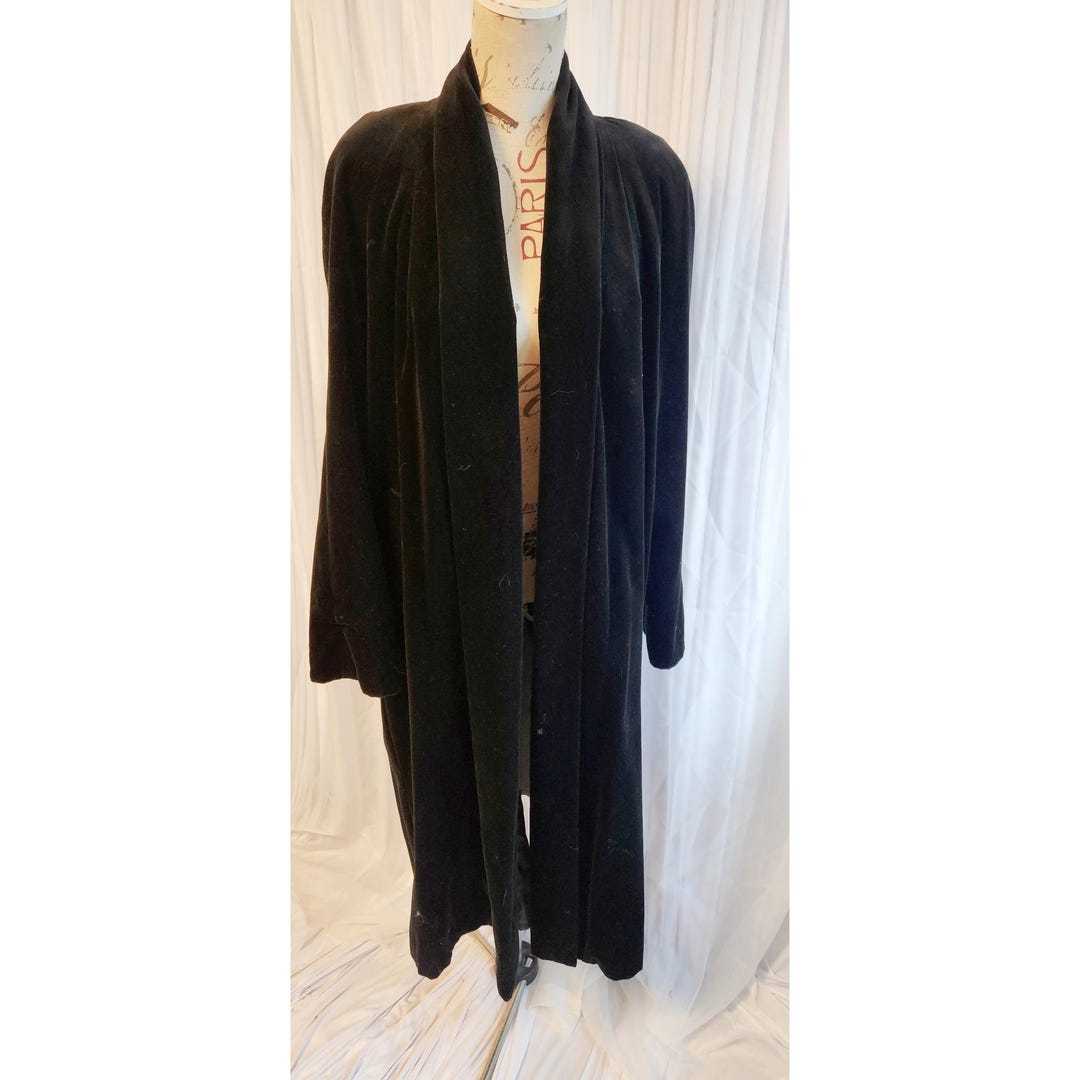 Vintage 80s JS Collection Black Velvet Swing Coat - Formal Evening