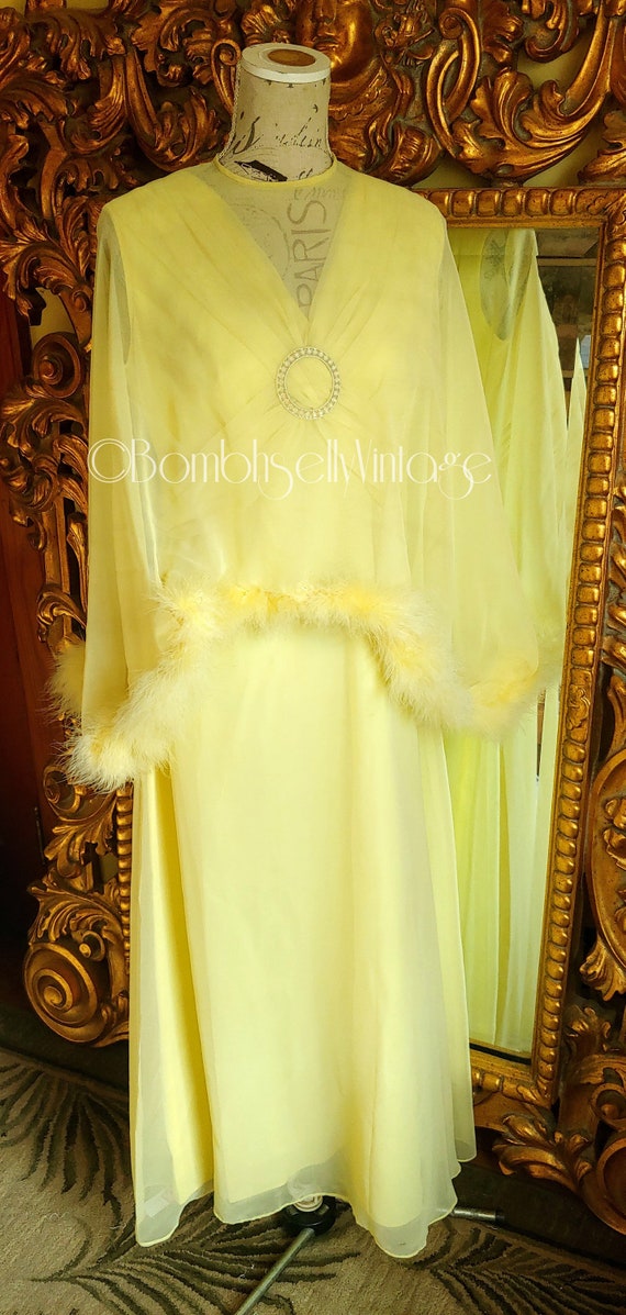 Vintage 60's Lemmon Yellow Chiffon Gown with Sheer
