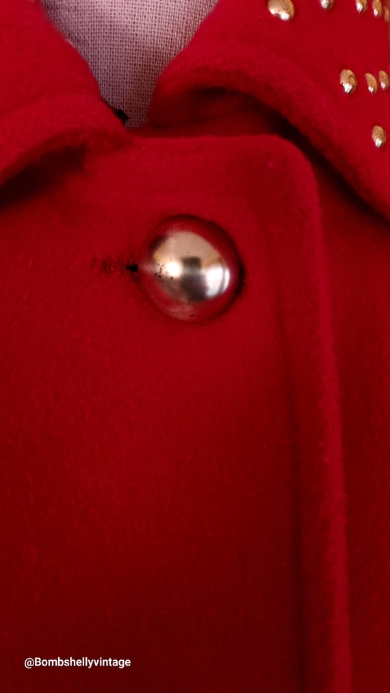 Vintage 80's Braefair Red Wool Coat with Gold Stu… - image 6