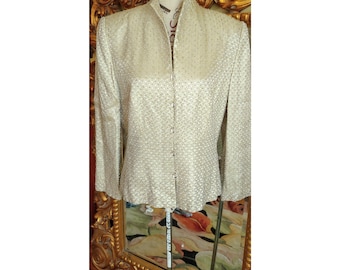 Vintage 60s Gold Satin Embroidered Evening Jacket, Lucite Buttons