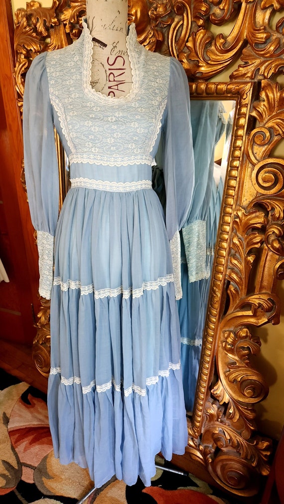 Vintage 70's Gunne Sax Slate Blue Tired Maxi Dress