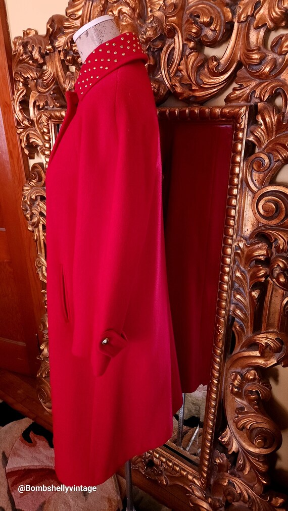 Vintage 80's Braefair Red Wool Coat with Gold Stu… - image 4