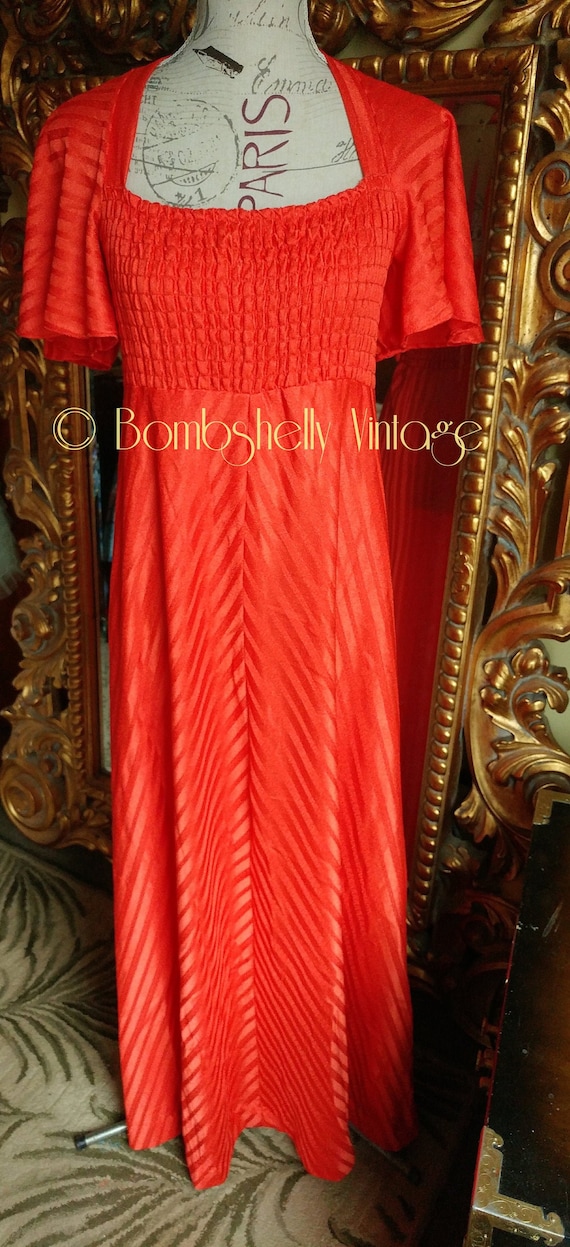 Vintage 1970's Orange Smocked Top Maxi Dress
