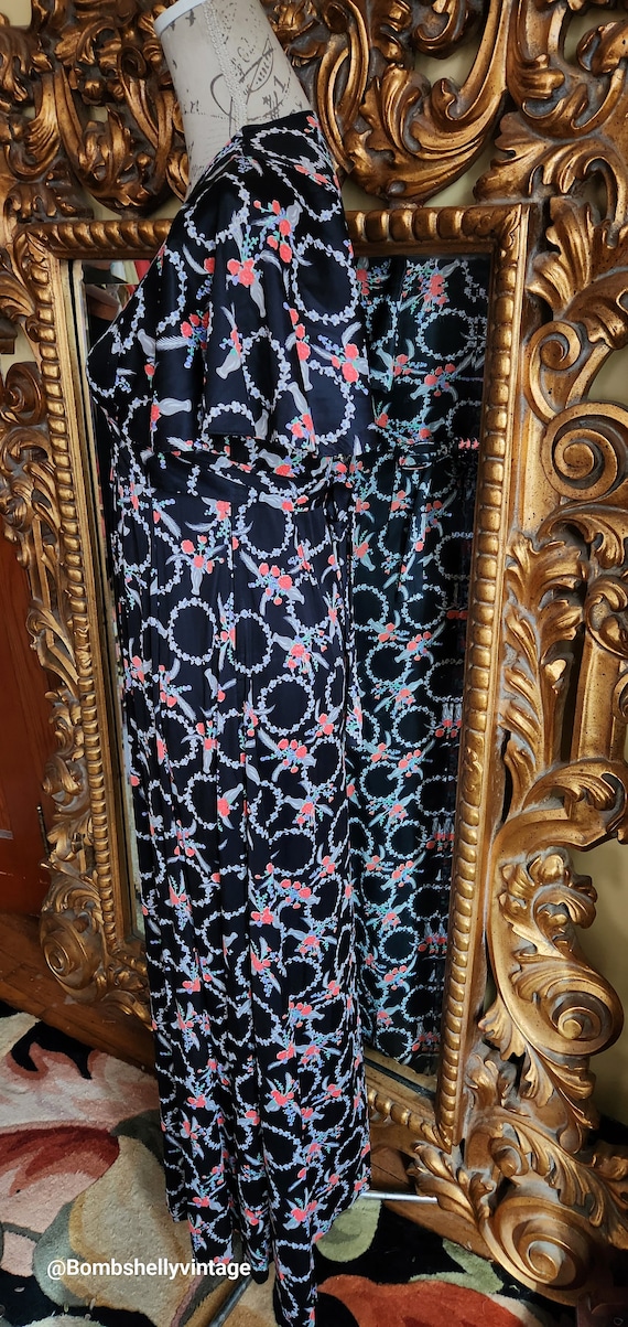 Vintage 70's Black 30's Print Floral Maxi Dress w… - image 2