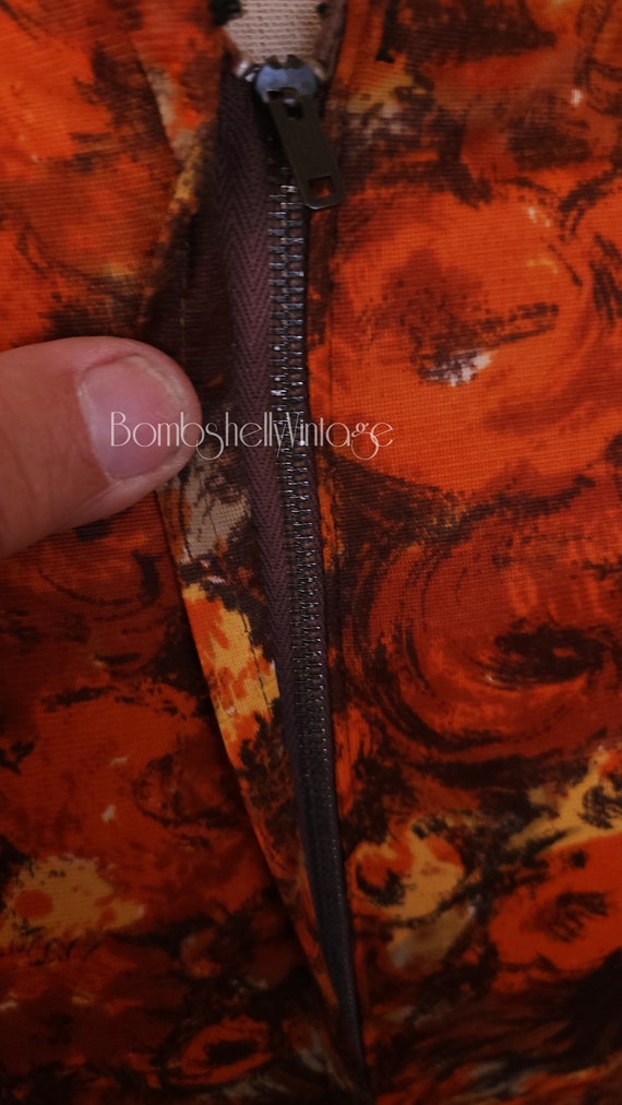 Vintage 60's Fall Floral Print Rayon Jersey Pleat… - image 8