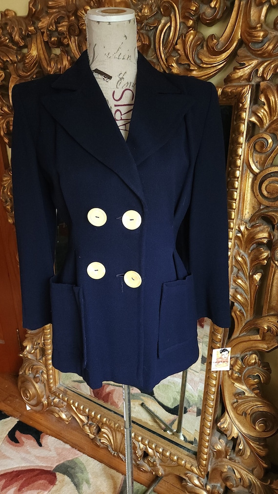 Vintage 40's Navy Blue Wool Peacoat