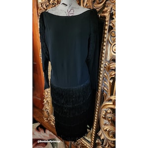 Vintage 40's Jenkins NY Black Rayon Crepe Dress with Black Fringe