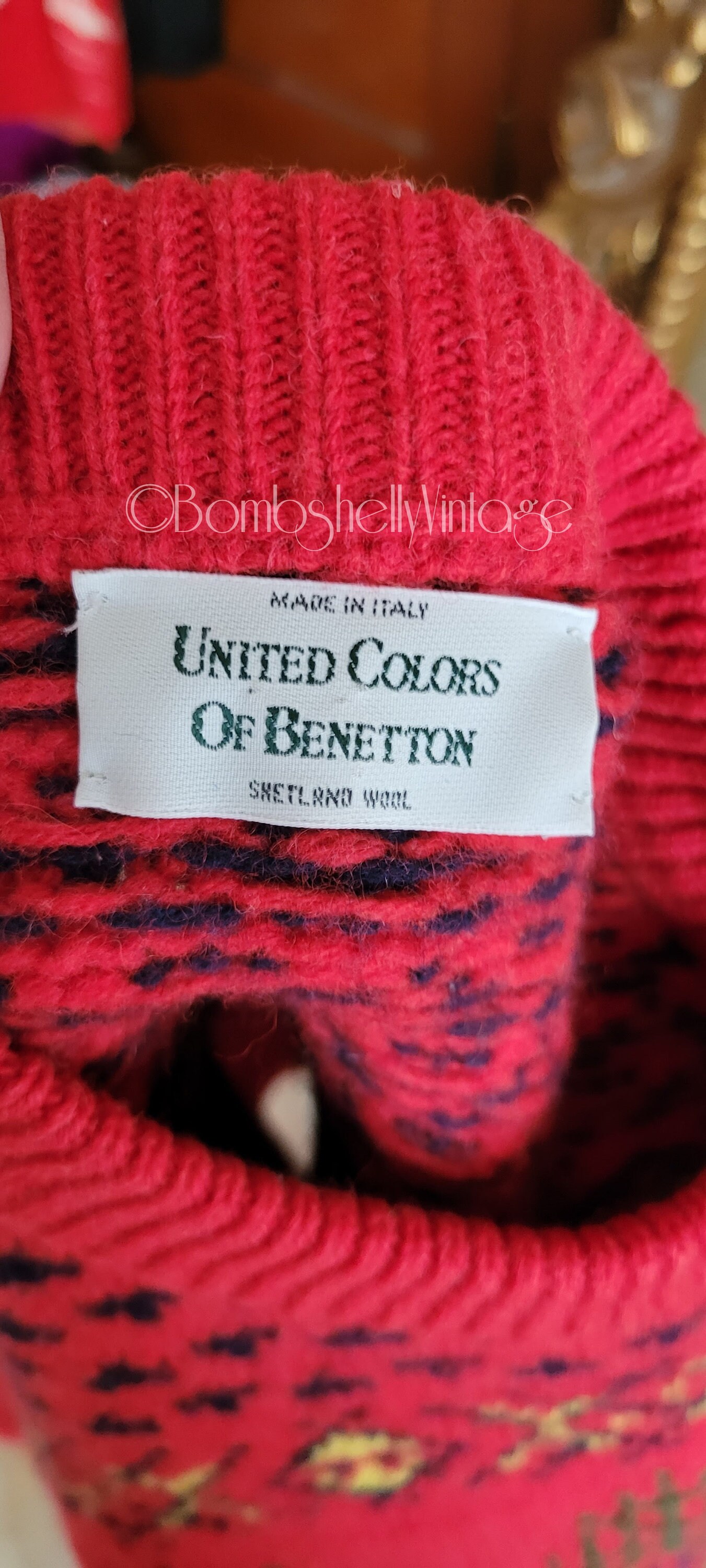Vintage 80's United Colors of Benetton Red Shetland Wool Pullover