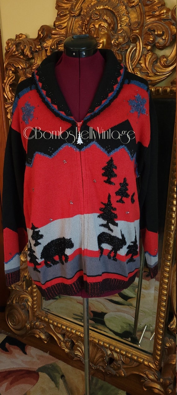 Vintage Storybook Knits Winters Journey Holiday Theme Sweater 1X
