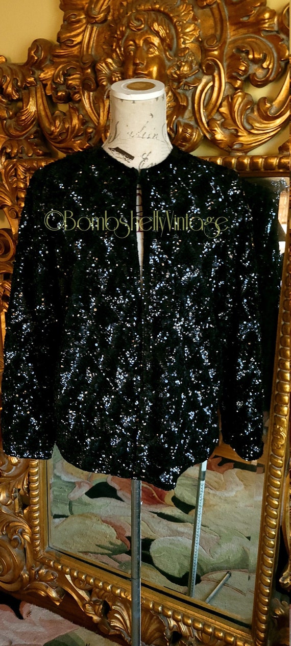 Vintage 60's Heavily Sequined Black Cocktail Jacke