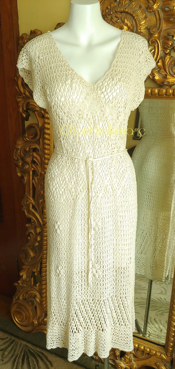 Vintage 70's Natural Cotton Crochet Dress
