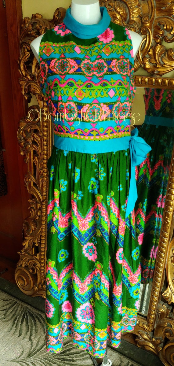 Fab Vintage 60's Mod Tiki Hostess Jumpsuit Dress b