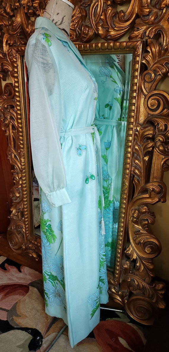 Vintage 70's Alfred Shaheen Aqua Blue Floral Maxi… - image 4