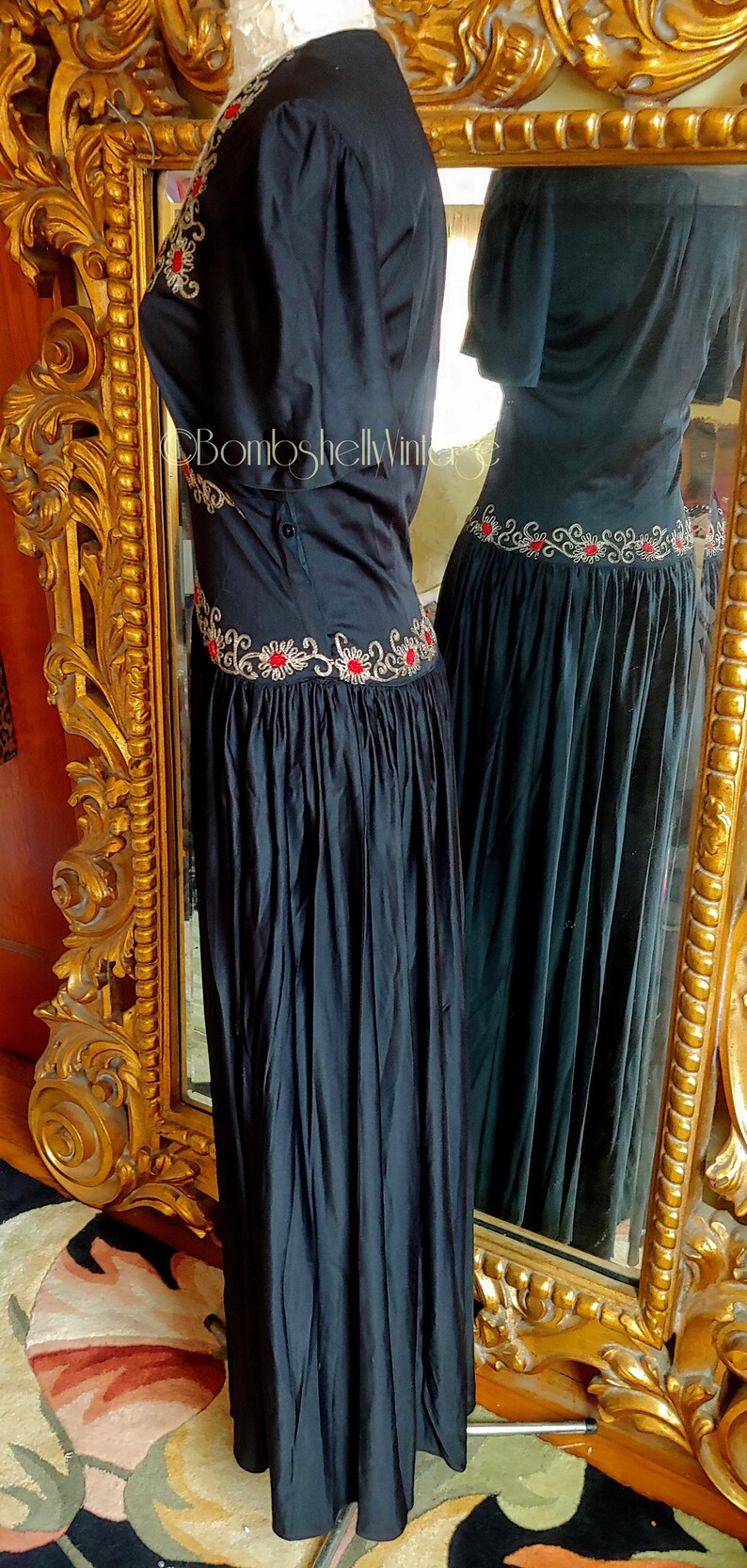 Vintage Early 40's Black Embroidered Evening Gown image 2