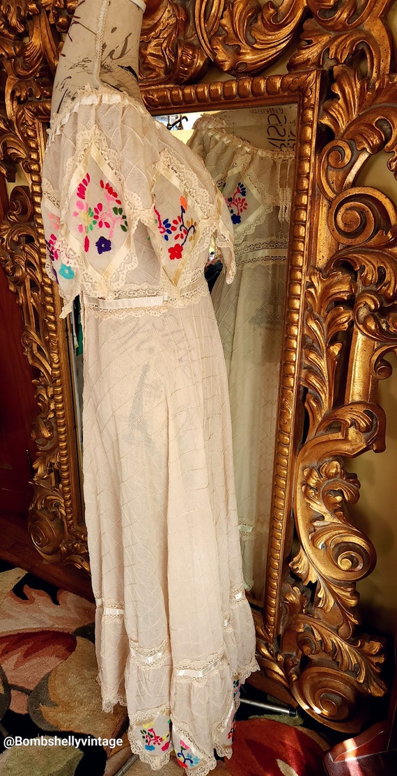 Vintage 60's Mexican Off the Shoulder Maxi Dress … - image 4