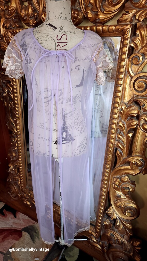 Vintage 60's Sheer Lavender Peignoir Robe with Bei