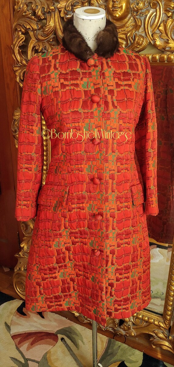 Kiki Hart Vintage Brocade Dress Fur Jeweled Cuff Tape Gem