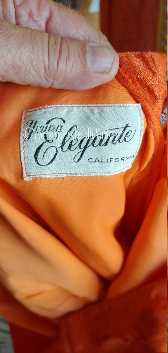 Vintage 50's Young Elegante Firery Orange Satin B… - image 5