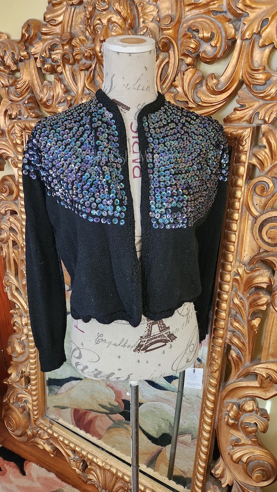 Vintage 50's Black Sequin Cardigan Sweater