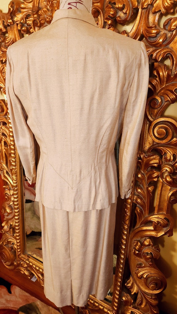 Vintage 40's Fred A. Block Beige Linen Dress Suit - image 3