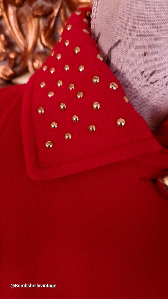 Vintage 80's Braefair Red Wool Coat with Gold Stu… - image 7