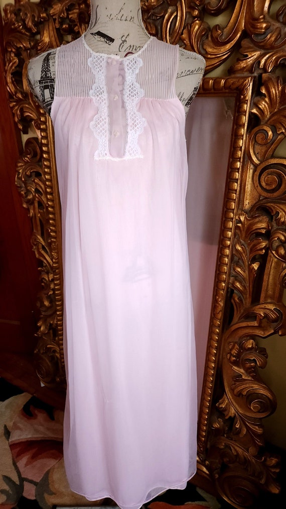 Vintage 60's Wilmont Pink Chiffon Long Night Gown 