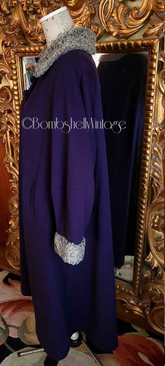 Vintage 40's Julliard Purple Wool Swing Coat with… - image 2