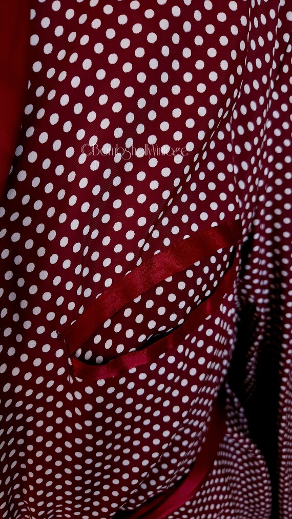 Vintage Men's 40's Deep Red Polka Dot Dressing Ro… - image 6