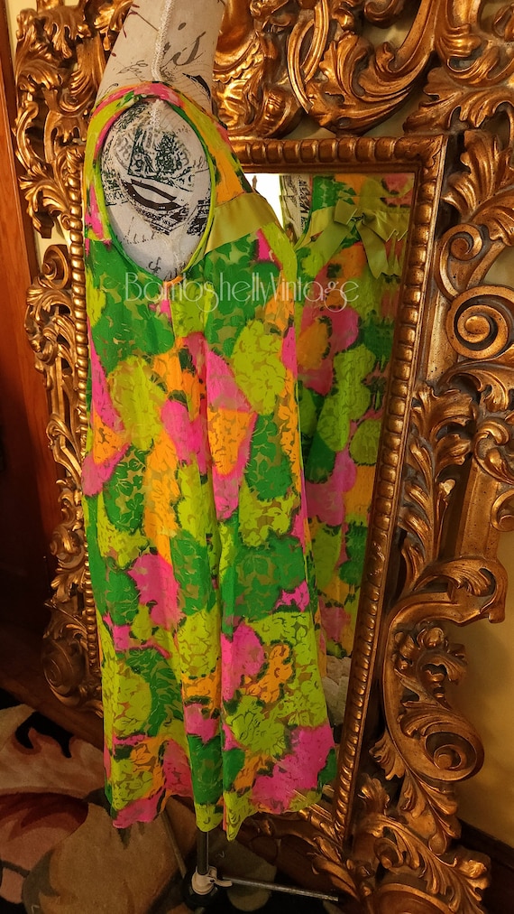 Vintage 60's Neon Flocked Mod Shift Dress - image 2