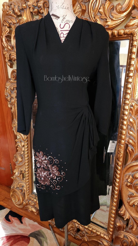Vintage 40's Beth Paige Original Black Rayon Dress