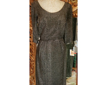 Vintage 50's Fredericks of Hollywood Black & Gold Lurex Wiggle Dress