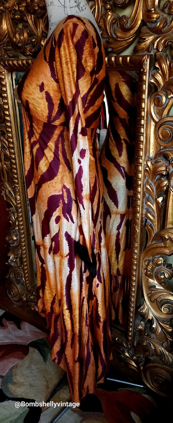 Vintage 70's Tiger Stripe Maxi Dress with Rabbit … - image 4