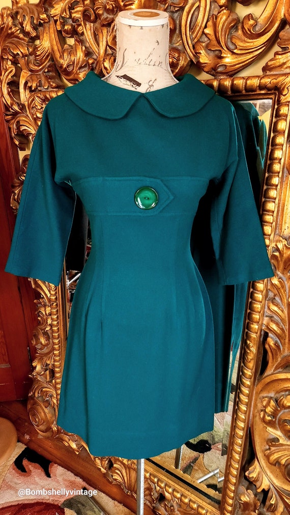 Vintage 50's Harco Original Teal Green Wool Day Dr