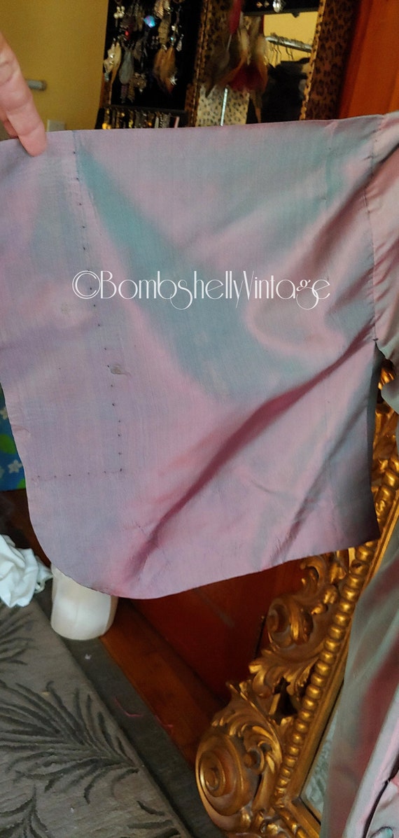 Vintage 50's Irridescent Silk Button Front Kimono… - image 5