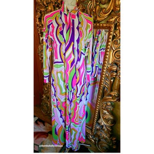 Vintage 60&#39;s Eduardo for Saks Fifth Avenue Mod Signature Print Long Lounge Dress