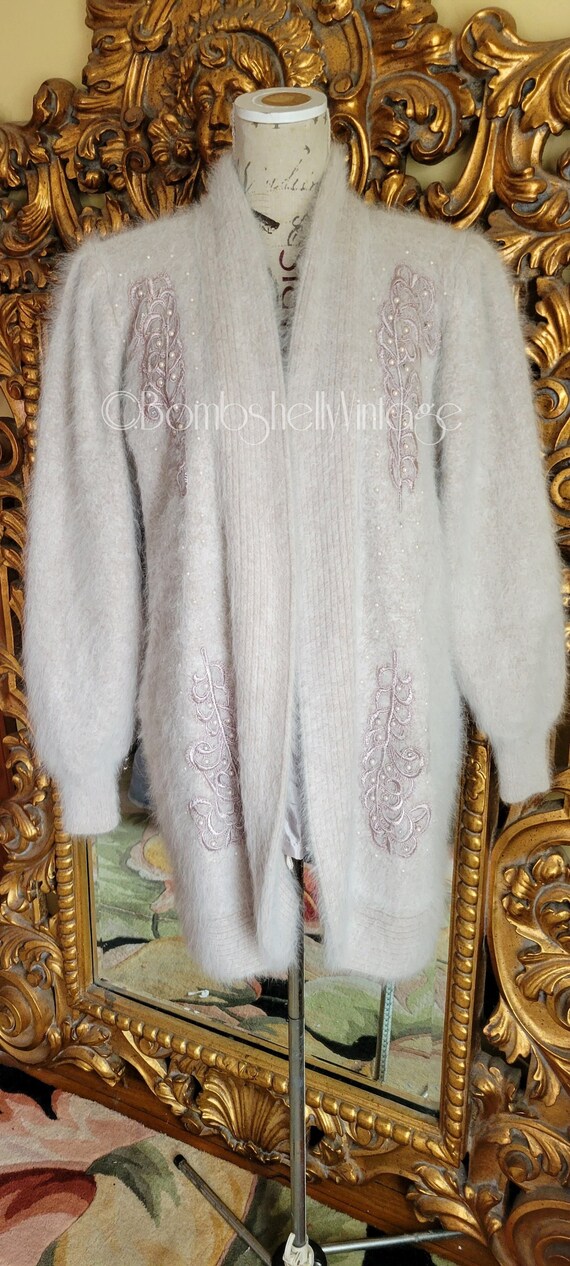 Lee Sands Beige Angora Sweater Coat 