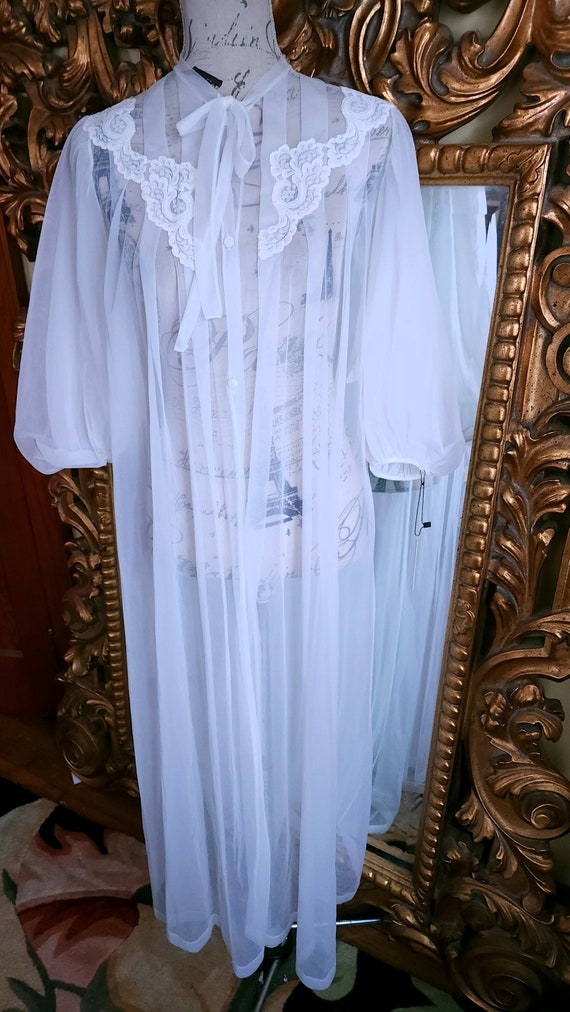 Vintage 60's Kayser Long White Sheer Robe with Bea