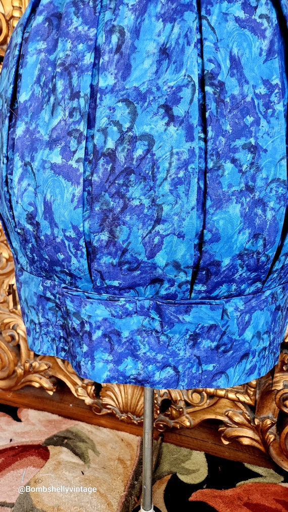 Vintage 50's Italian Made Blue Floral Cotton Plus… - image 8