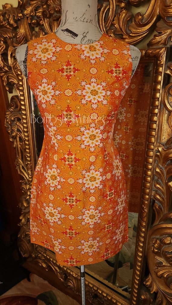 Vintage 60's Mod Orange Silk Nehru Dress and Jack… - image 5