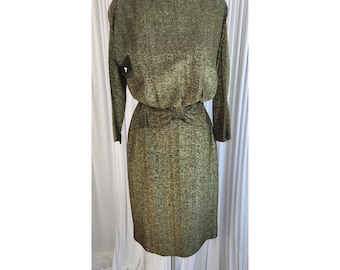 Vintage 50's Mancini California Gold & Black Lurex Wiggle Dress