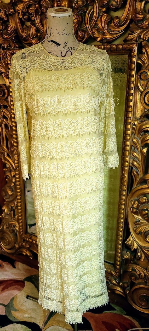 Vintage 60's Miss Elliette Yellow Beaded Sequin La