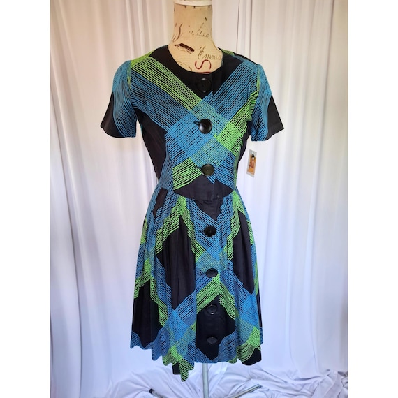 royal blue and lime green dress Vintage 50's Black Fit and Flare Day courtline