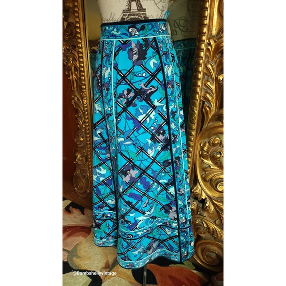 Vintage 60's Emilio Pucci Blue Print Velvet Maxi Skirt - Etsy