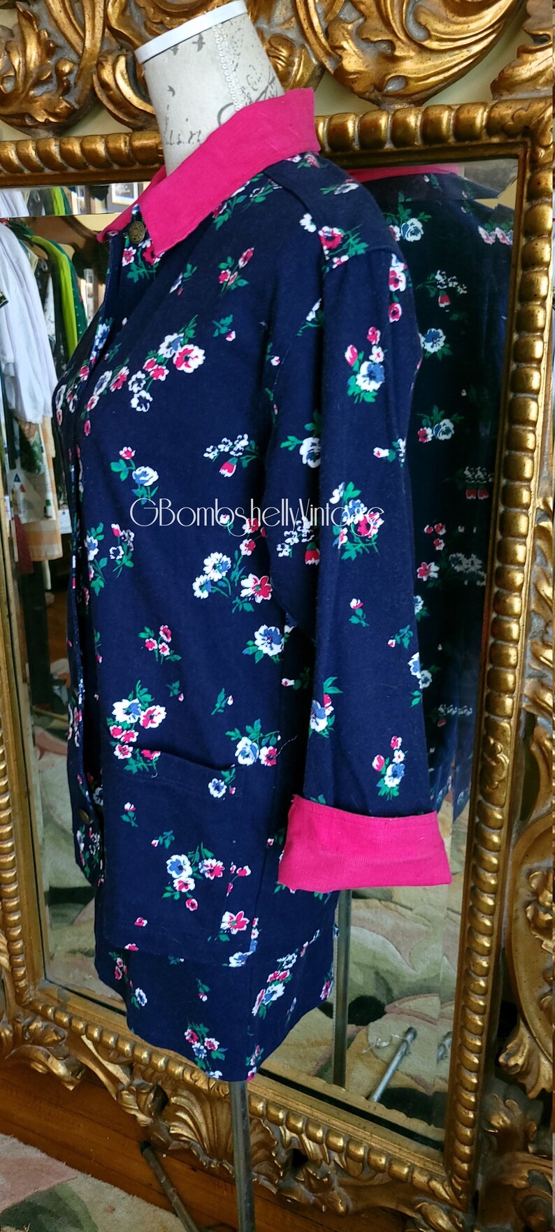 Vintage 80's Heartstrings Floral Denim Skirt Suit with Corduroy Strim image 4