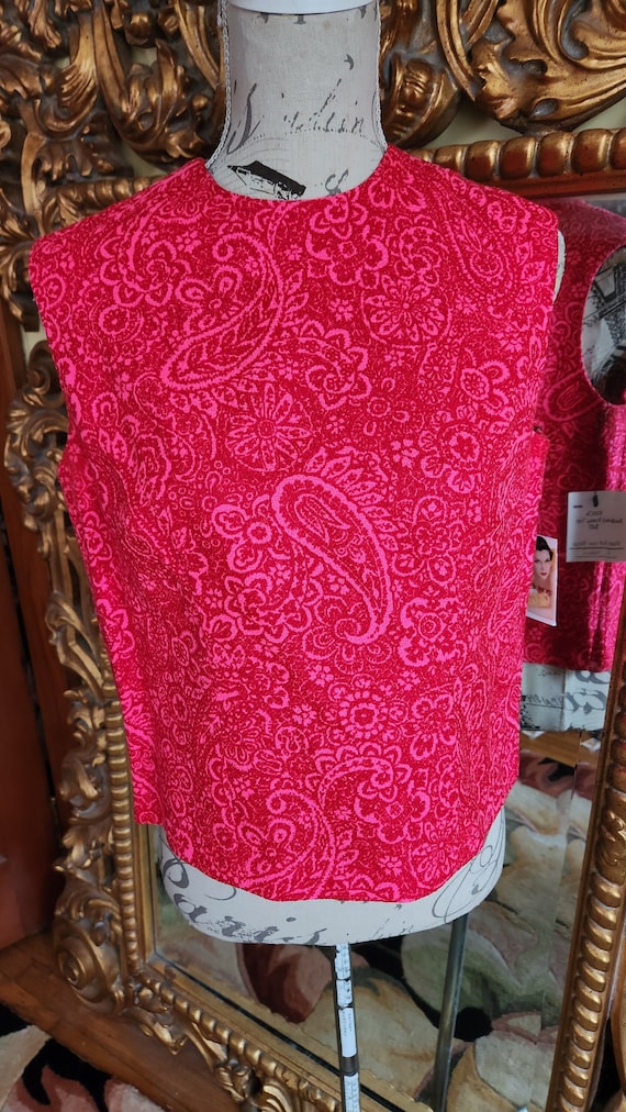 Vintage 60's Pink and Red Paisley Button Back Top