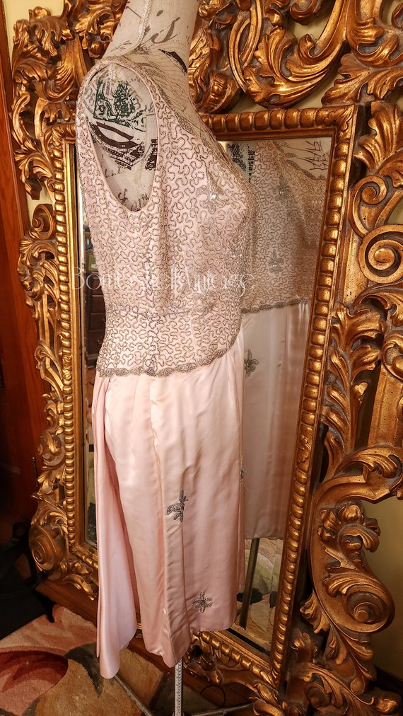 Vintage 50's Pink Silk Heavily Beaded Cocktail Dr… - image 4