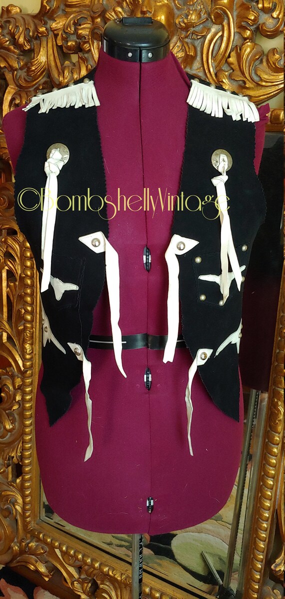 Vintage 40's Black and White Leather Western Vest